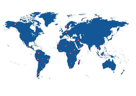 World map showing Unionindus service locations in over twenty countries
